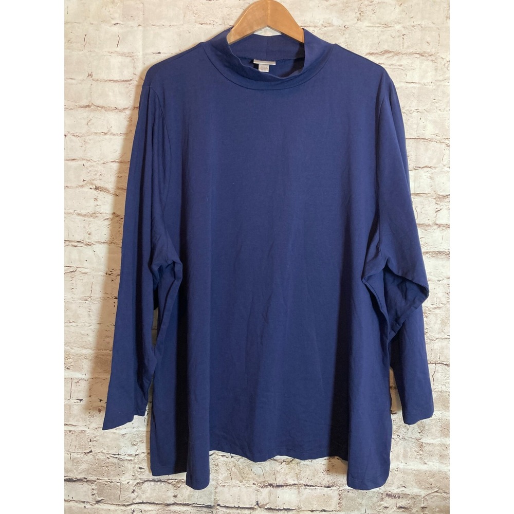 Avenue Top Womens 30/32 Navy Blue Long Sleeve Mock Neck Cotton Stretch Plus